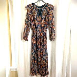 Boho vintage Paisley patterned long sleeved dress